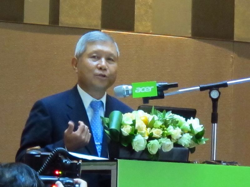 在今年的法說會中，宏碁董事長王振堂對於微軟多有指責。圖：胡華勝/攝   