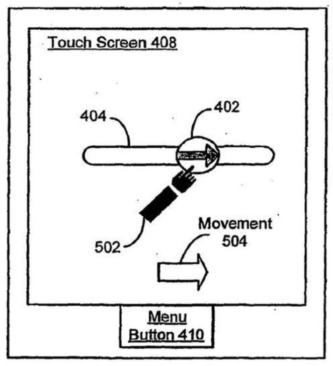 Apple提出的滑動解鎖專利示意圖。資料來源：Apple   