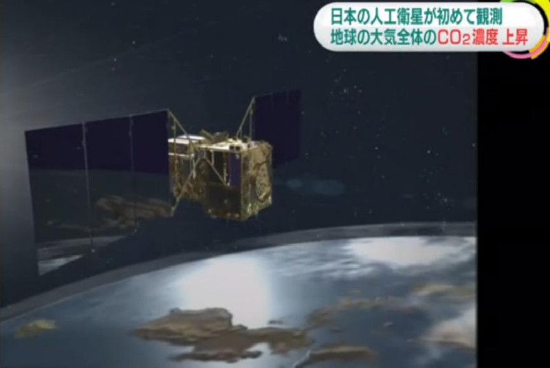 日本人造衛星「伊吹」從太空觀測，在約1萬3千個地點、從地表起算高度70公里處，第1次觀測地球大氣層的二氧化碳濃度。圖：翻攝NHK   