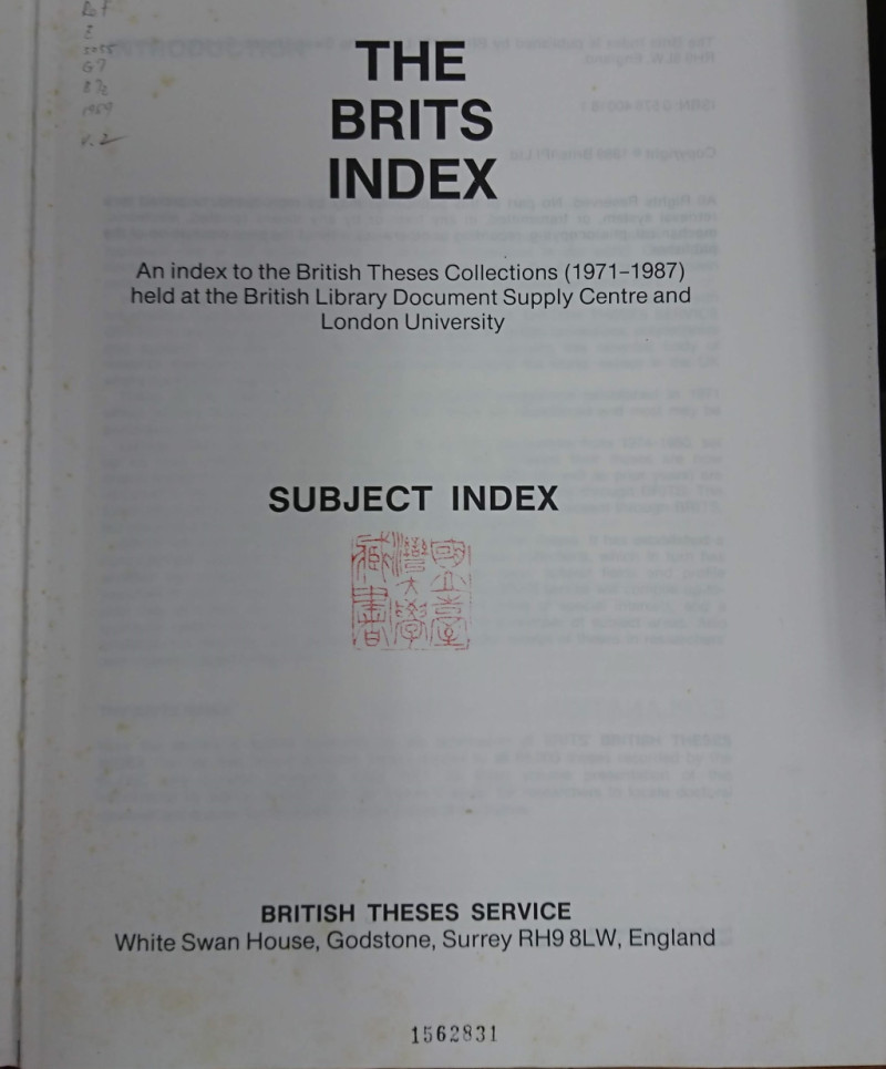 The Brits Index之標題頁